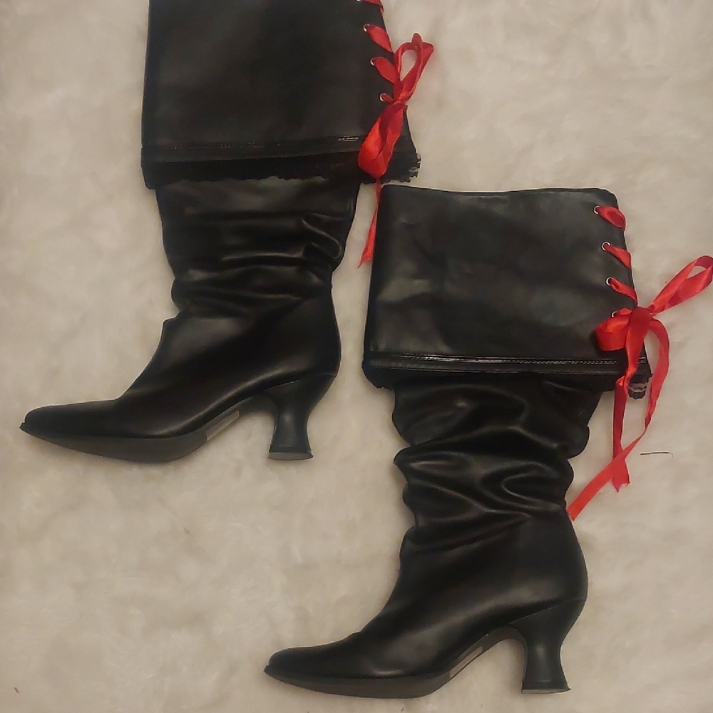 Ellie Black and Red Heeled Pirate Boots